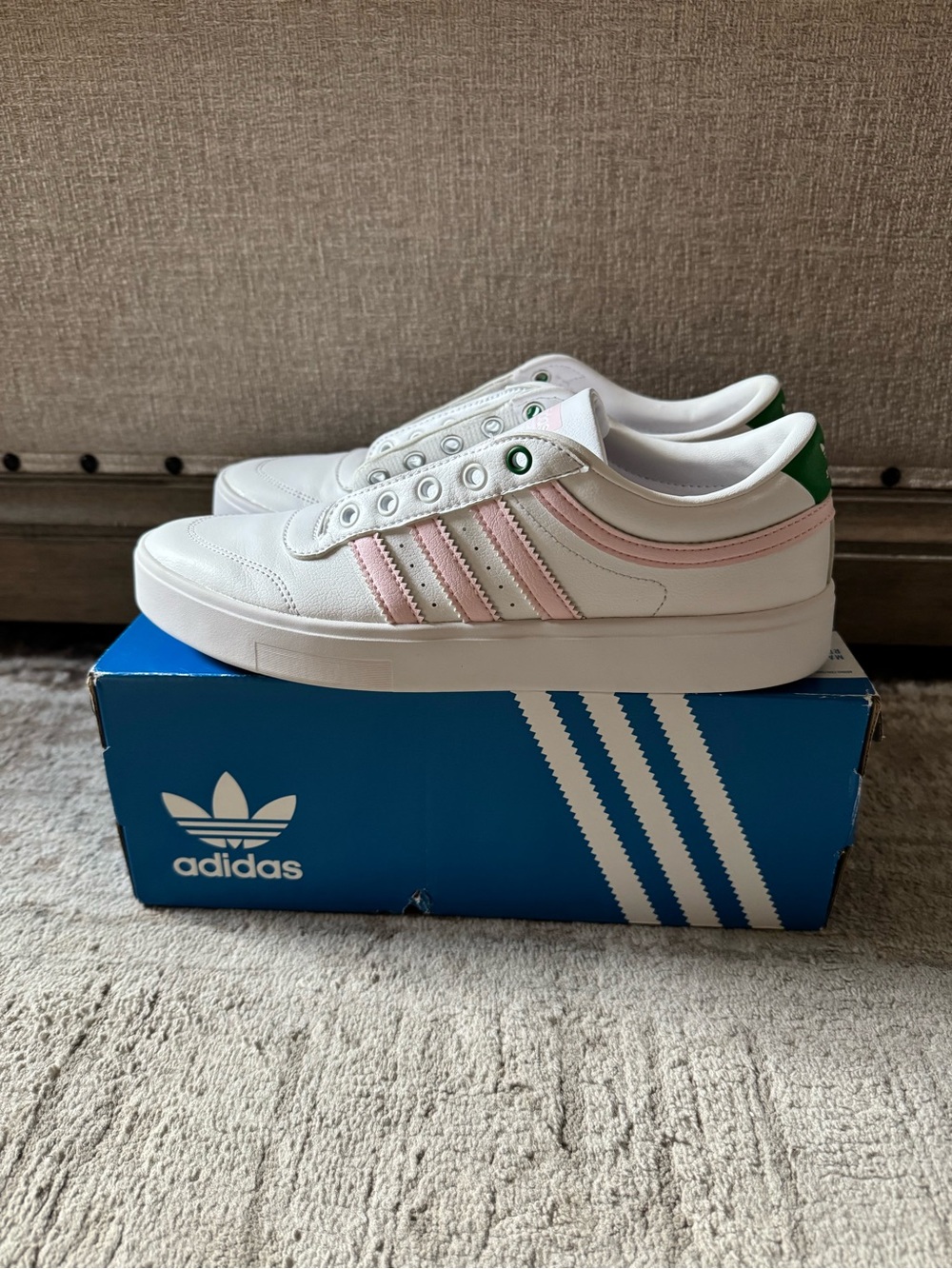 adidas Women’s “Bryony” Sneakers with Pink Stripe and Green.